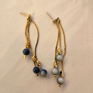 VINTAGE Gold and Blue Beaded Earrings